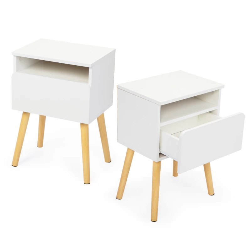 Modern Nightstand Set Of 2 White Small Simple Space Saving Bedroom Endtable With Drawer Shelf Bedside Furniture Living Room