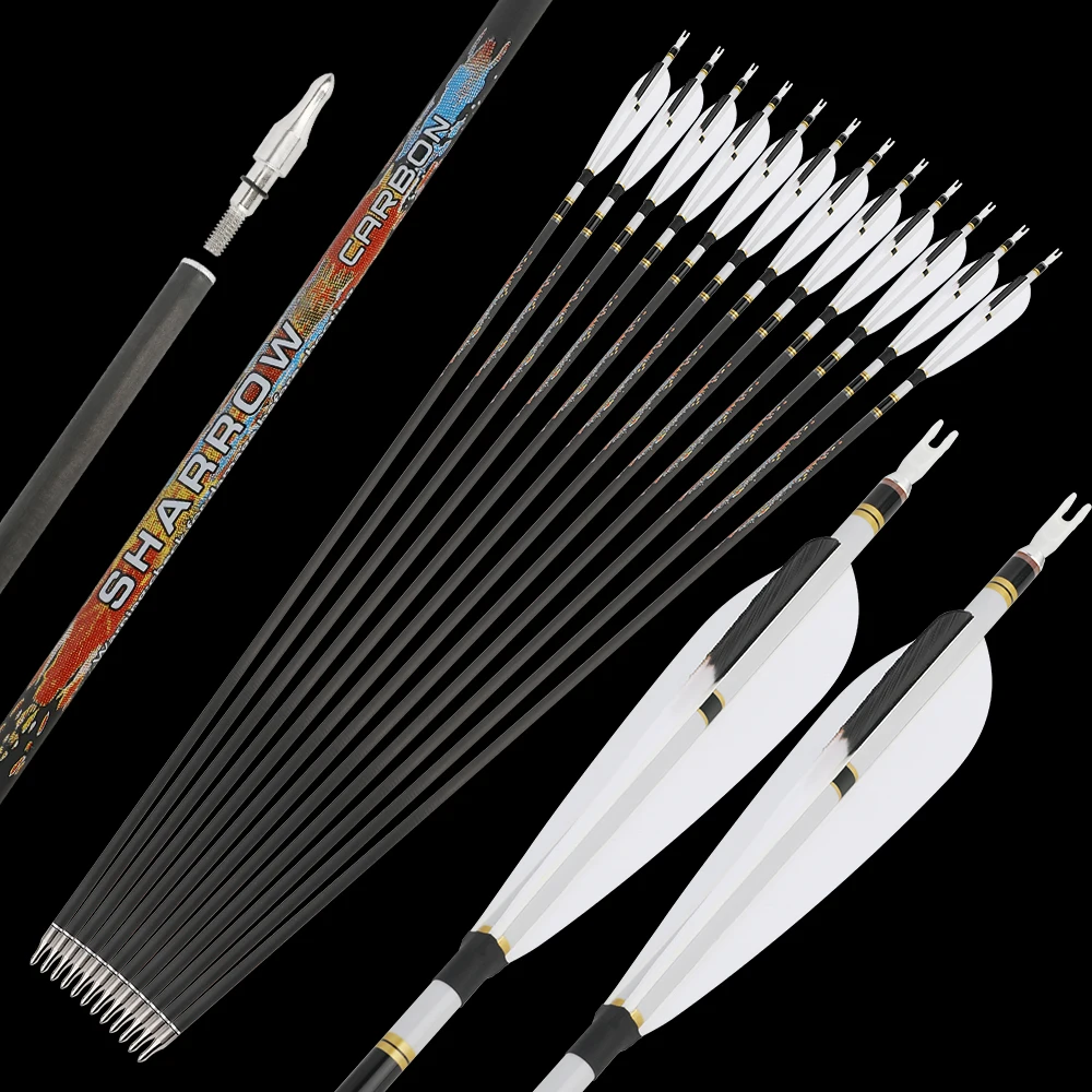 

6/12 шт. 31 "Стрела из чистого углерода, позвоночник 250 300 350 400 500 600 ID6,2 мм, изогнутый лук, мишень, тренировочная стрела из лука, карбоновая стрела
