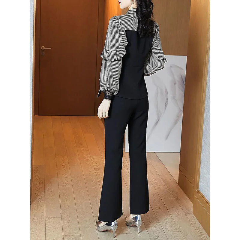 2023 New Spring Summer Women Set Korean Large Size Fashion Patchwork Long sleeve Top And Pants Two Piece Suit Temperament Outfit