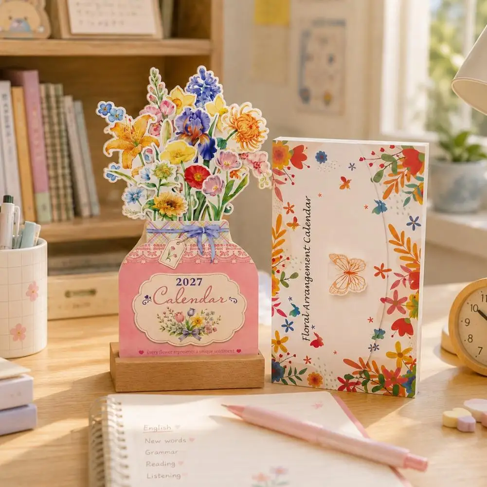 2027 Floral Desktop Calendar Vase-shaped Desktop Monthly Planner For Homes, Schools, And Offices Desktop Calendar