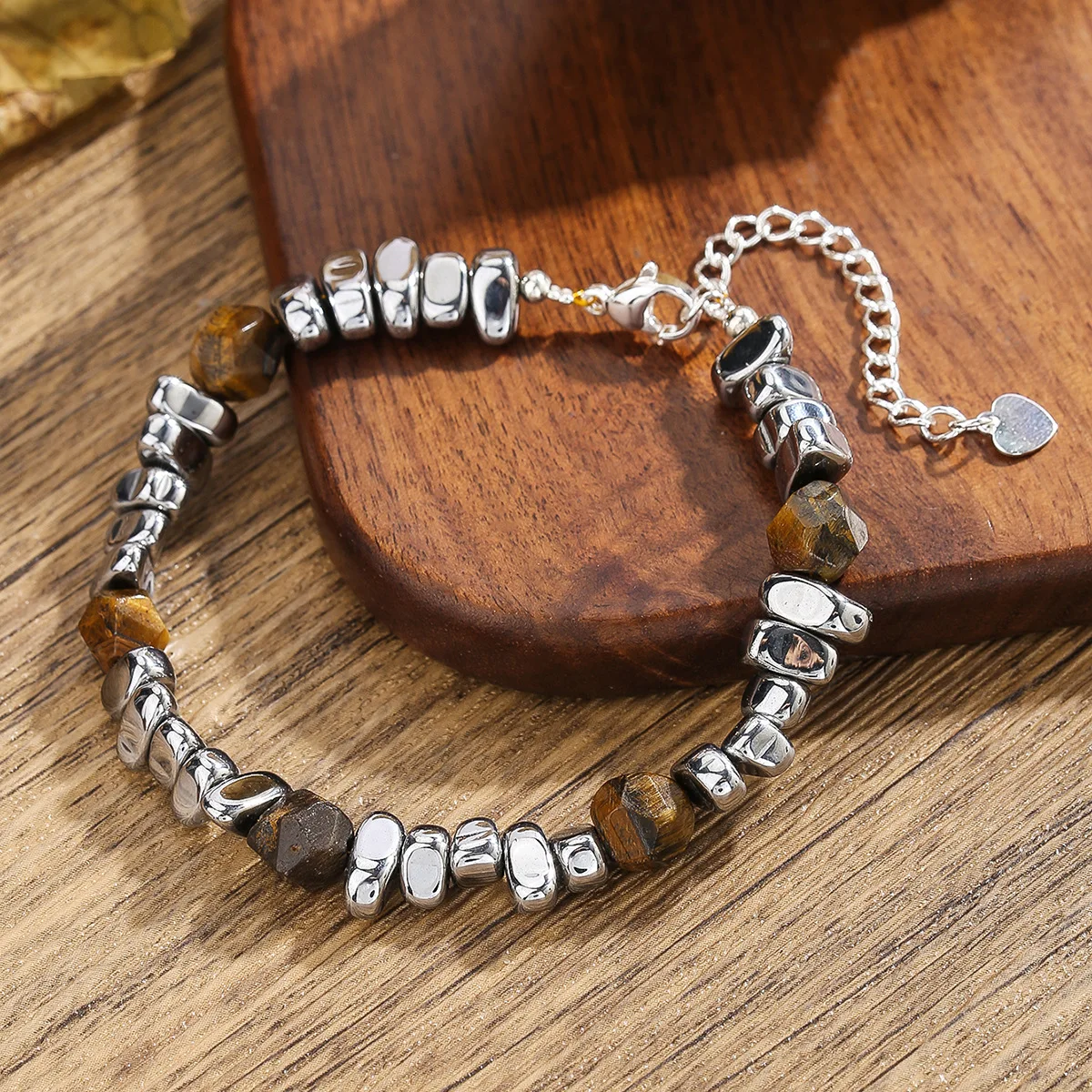 Chinese Style Lucky Fortune Blessing Natural Faceted Tiger Eye Stone Hematite Beaded Bracelet Hip Hop Boho Adjustable Feng Shui