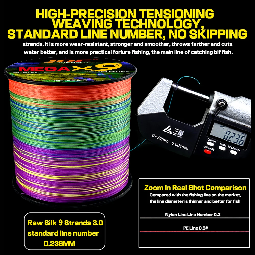 New Smooth Fishing Line X9 Braided PE 100m-1000m Trout Carp Bass 9.0-45.4kg Saltwater Strong Durable Invisible Floating Lines