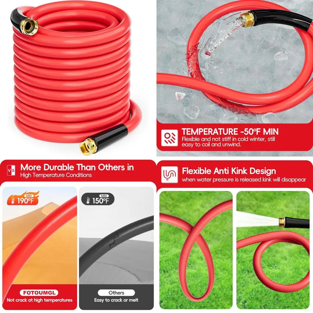 

Гибкий сверхмощный красный садовый шланг, 5/8 x 75 футов, холодная и горячая вода, диапазон температур -50 ℉ до 190 ℉ , Легкий, прочный с 3.