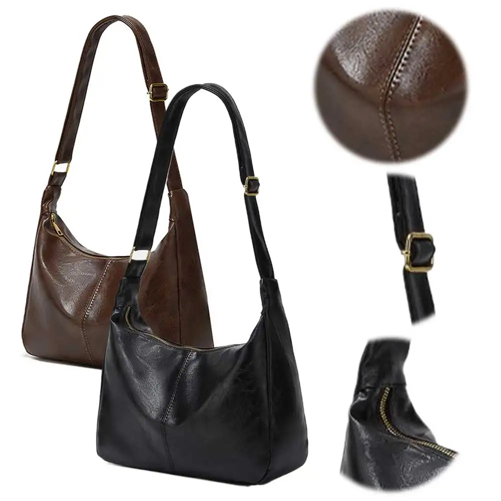 حقيبة كتف للنساء مع جيوب داخلية وحقيبة يد من جلد البولي يوريثان وحزام قابل للتعديل وسحاب للعمل أثناء السفر #3