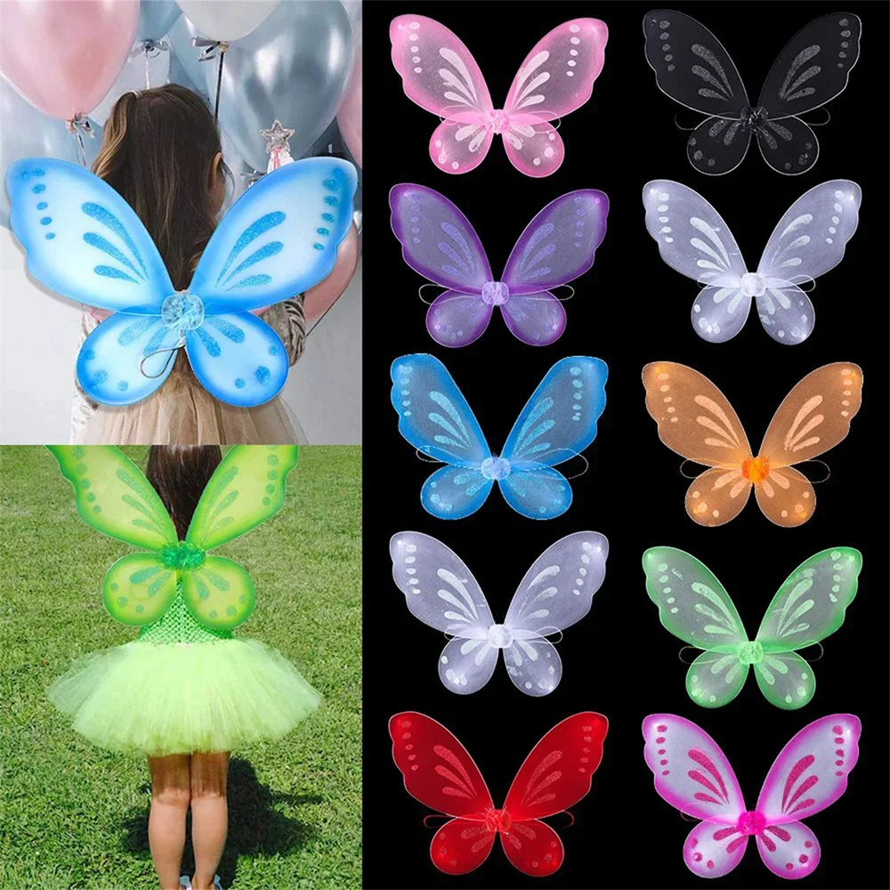 Ragazze Butterfly Fairy Wings Costume da fata Sparkle Princess Wings Party Favor Toddler Dress Up Fairy Wings Costume puntelli 45x57cm