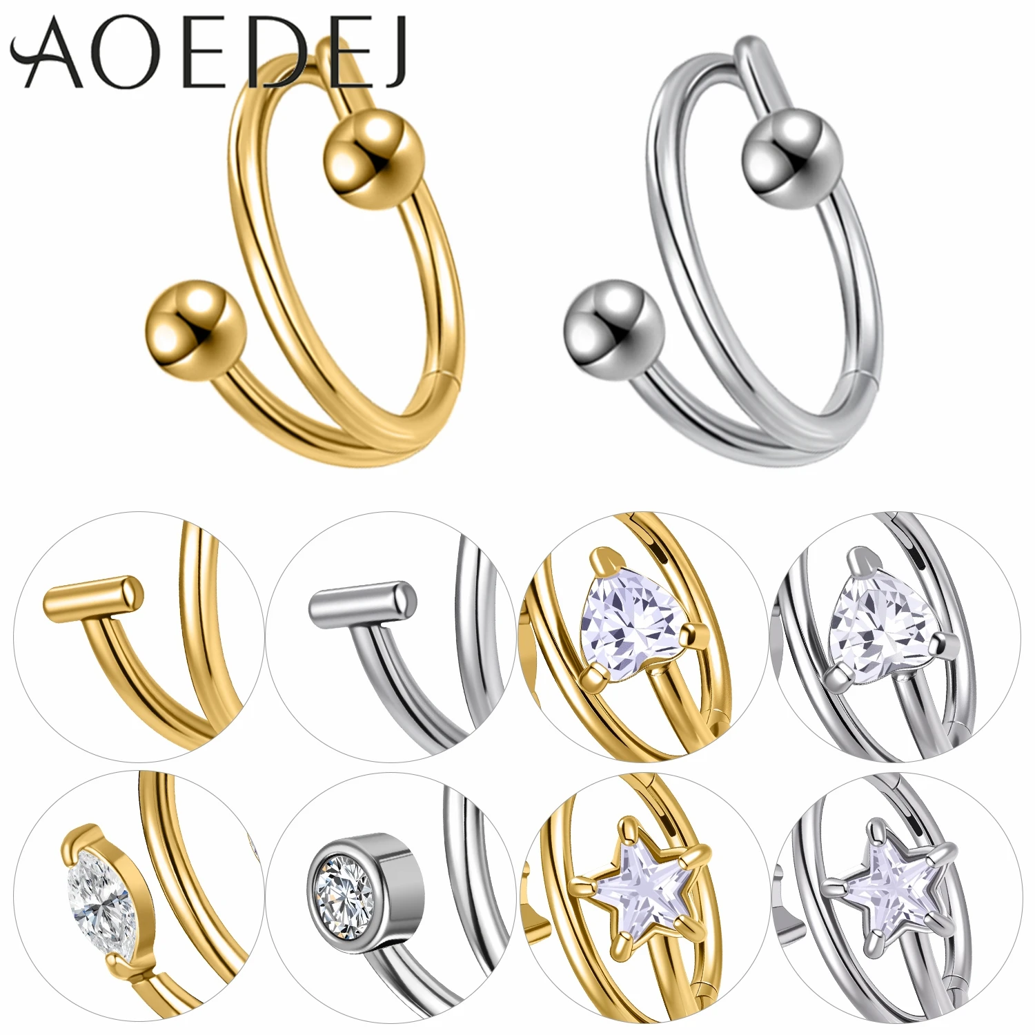 AOEDEJ 1 قطعة 16 جرام الفولاذ المقاوم للصدأ الأنف الدائري النساء تشيكوسلوفاكيا كريستال هوب أقراط طبقة مزدوجة الأذن اللولب الحاجز الثقب مجوهرات 8/10 مللي متر