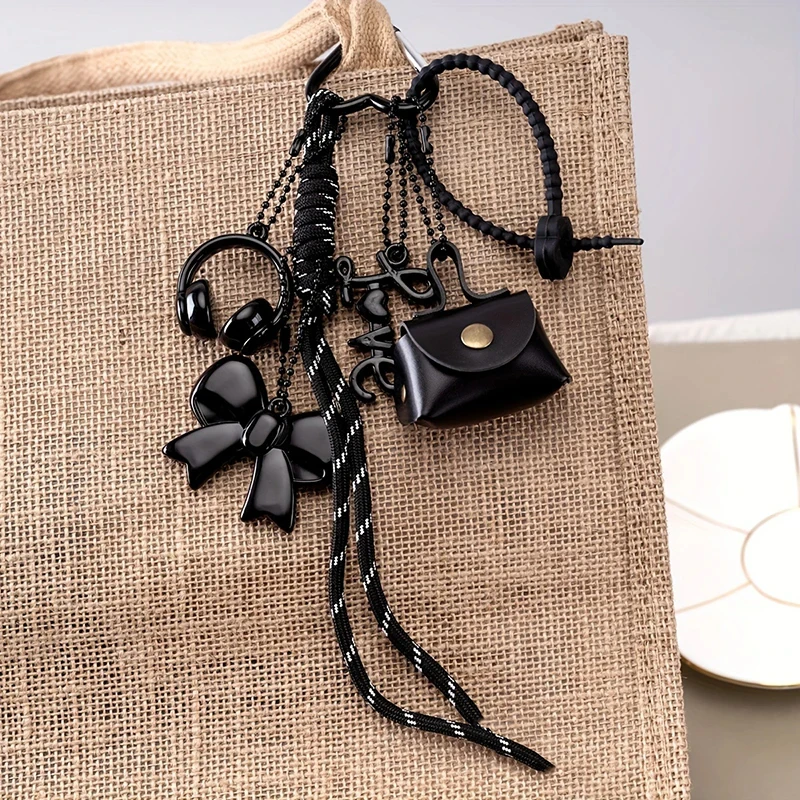 Handmade Cute PU Leather Maillard Rope Keychain Woven Rope Bag Pendant Love Letter Style Car Keyring Bag Charm
