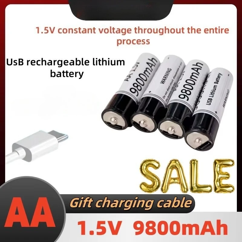 1.5V 9800mAh AA USB-C Li-ion Rechargeable Batteries For Clock Toys Mouse Remote Controls Digital Devices Security Tools Etc
