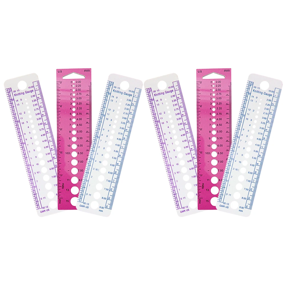 6pcs Plastic Knitting Ruler Professional Needle Gauge Wear-Resistant Multi-Function Reusable Tool For Embroidery Handcraft Small