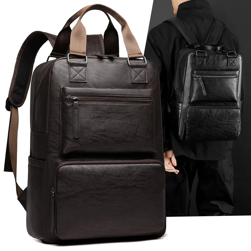 

Large Capacity Soft Leather High-end Men's Backpack 2025 New Solid Color Simple Trend Travel Backpack