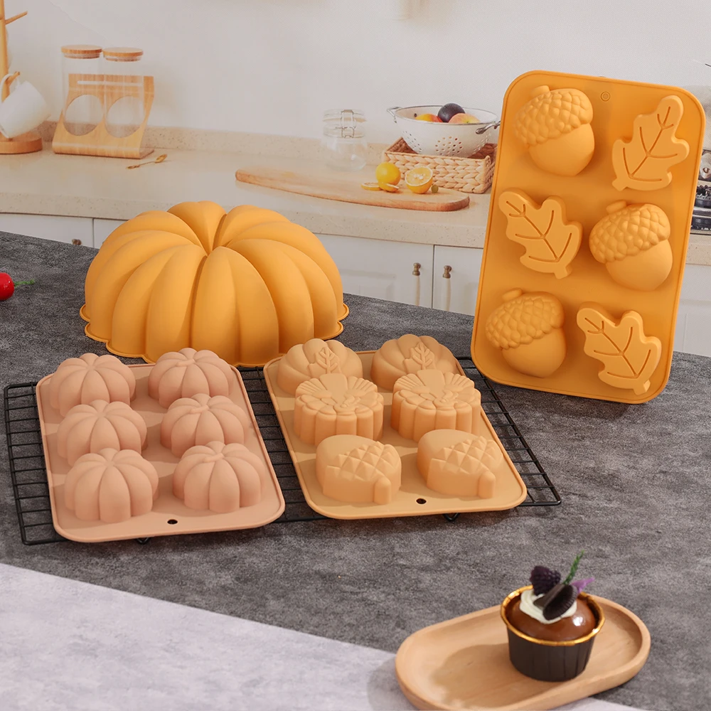 3D Pongal Love Heart Silicone Baking Mold, DIY, abóbora, porca, folhas, alegria da colheita, bolo Fondant, artesanato, ferramenta de decoração