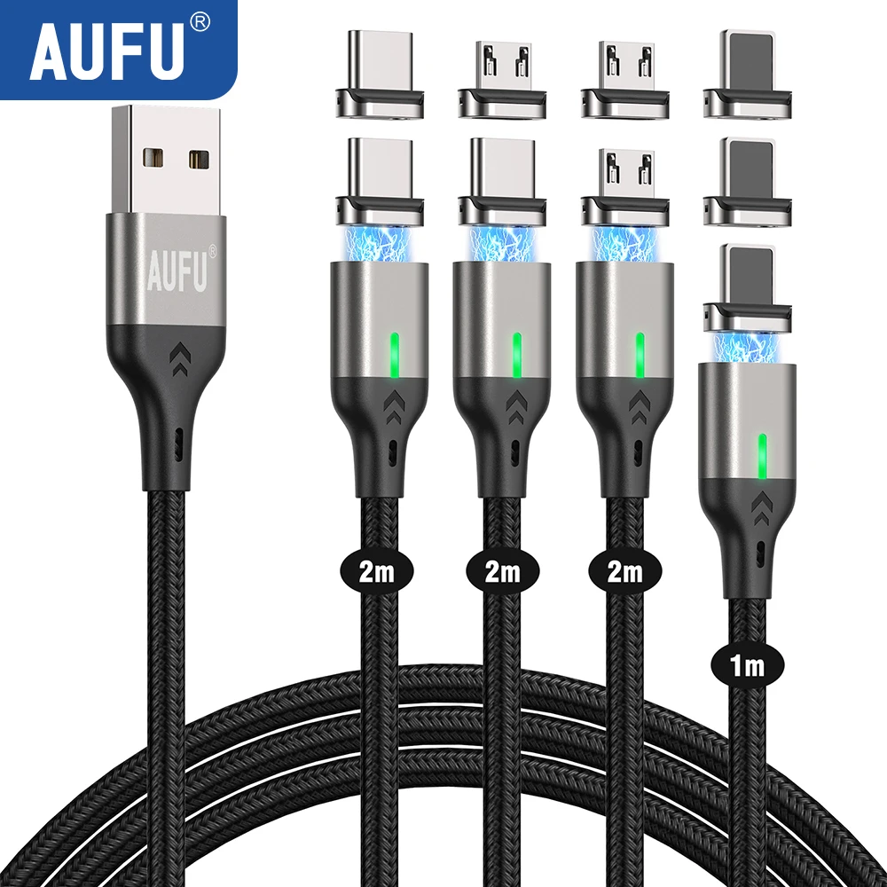 AUFU 4PACK Magnetic USB Type C Cable 3A Fast Charging Cord For iPhone14 13 Xiaomi POCO Samsung Micro USB Cable Mobile Phone Wire