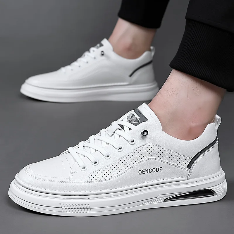 

New Men Shoes Genuine Leather Casual Shoes Spring Summer Fashion Hollow Out Flat Skate Shoes Youth Street Fashion Sneaker