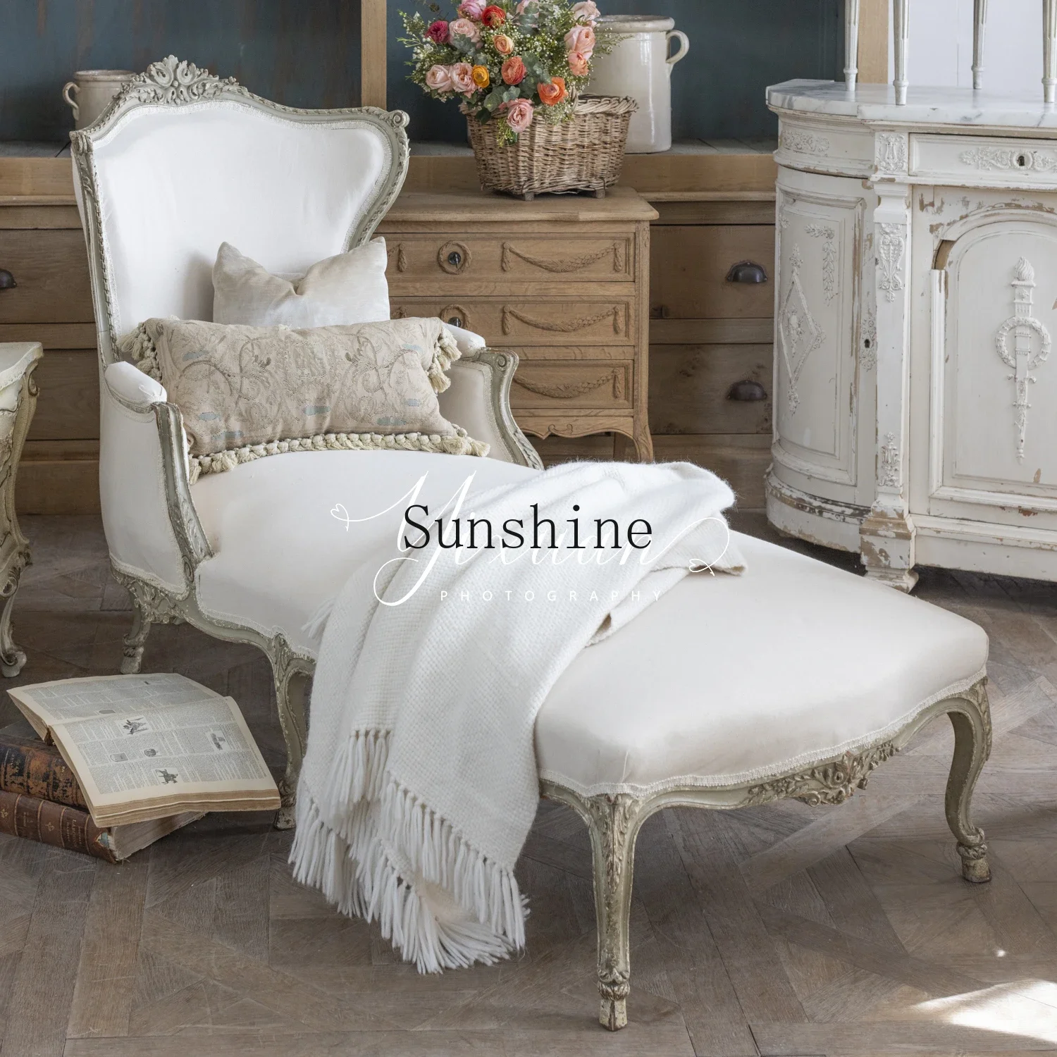 

French retro engraving old court living room bedroom single recliner FT