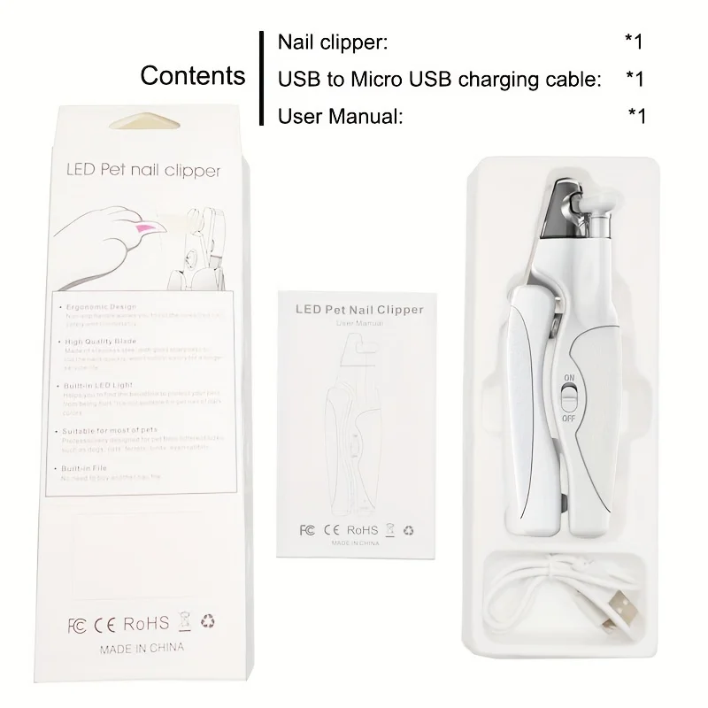 

New LEDPet Nail Clippers Cat Nail Clippers Dog Nail Clippers Dogs and Cats Nail ScissorsUSBCharging Belt File Anti-Nail Splash