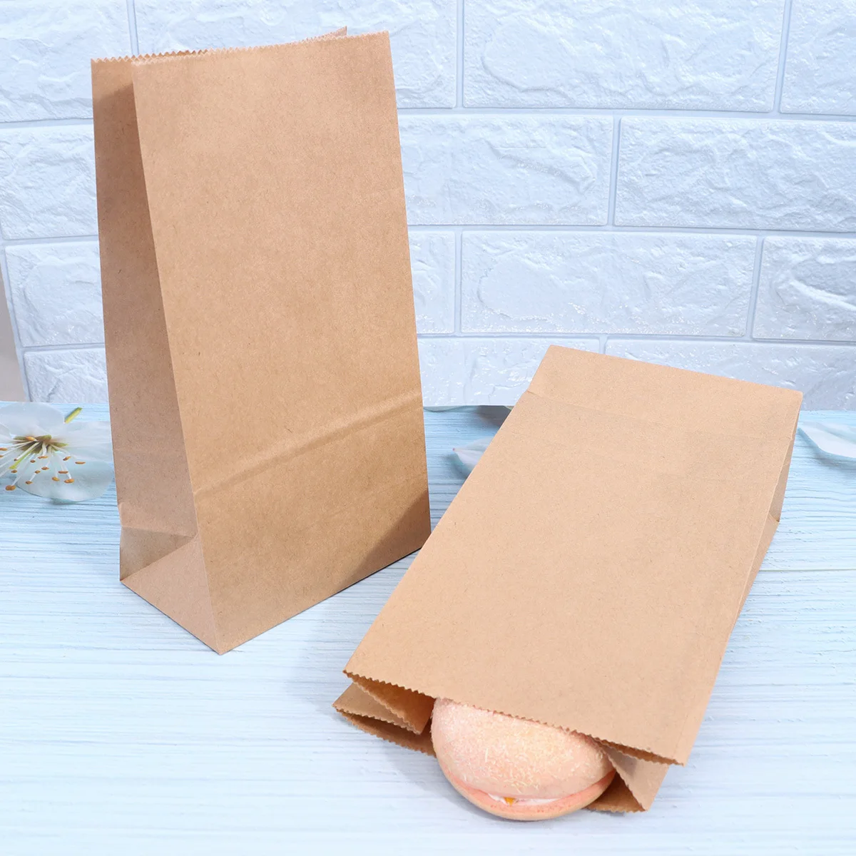 100 Pcs Kraft Paper Food Pouch Container Takeaway Packing Bag Square Bottom Packaging