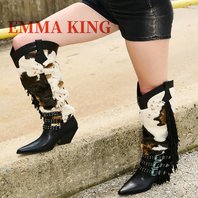 خريف جديد متعدد التمهيد الغربي مثير أشار تو إسفين كعب حذاء برقبة للركبة المرأة موضة التوى الأشرطة سحب على نمط الأحذية #5