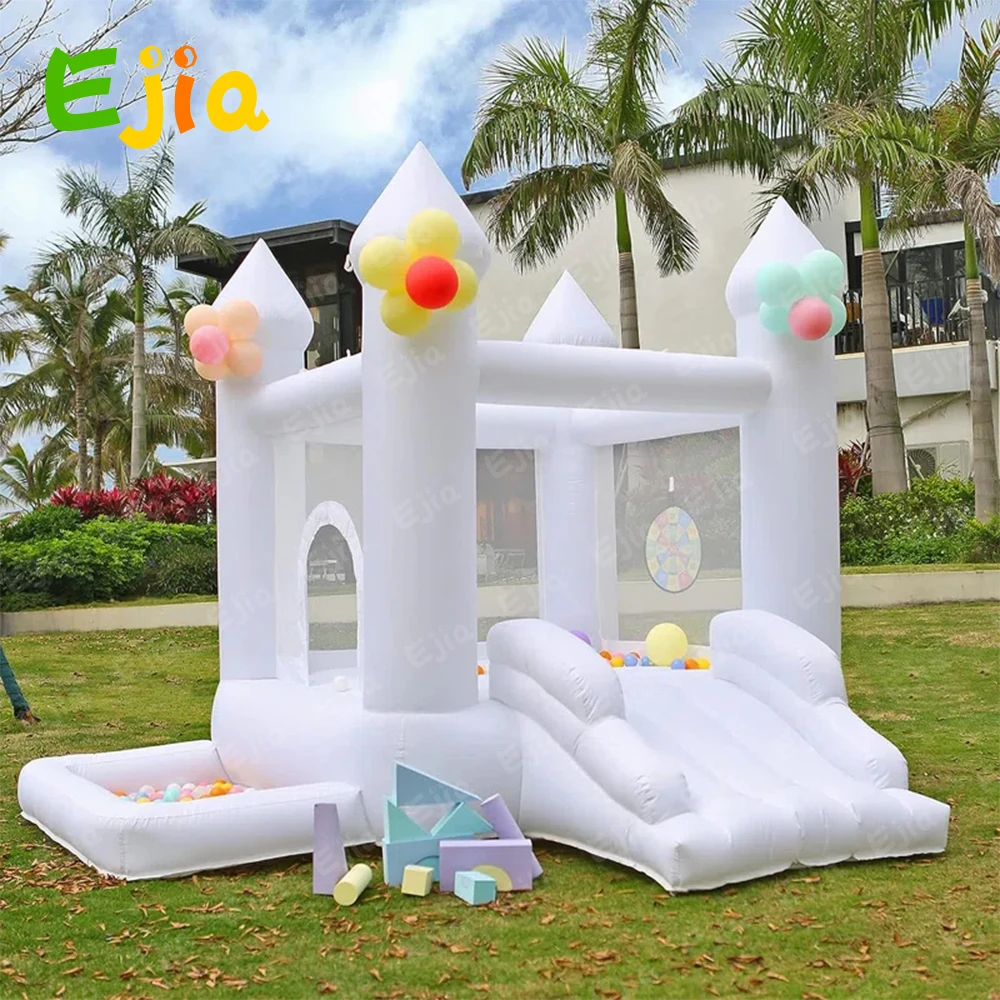 

9FT PVC Durable White Inflatable Jumping Bounce House With Blower, Kidd Family Backyard Bouncy Castle For Indoor Outdoor