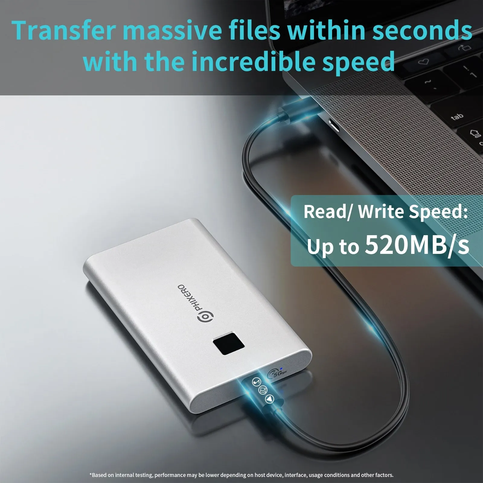 PHIXERO External SSD Fingerprint unlock Encryption 256GB 512GB 1TB Portable SSD USB 3.1 Type C External Solid State Drive