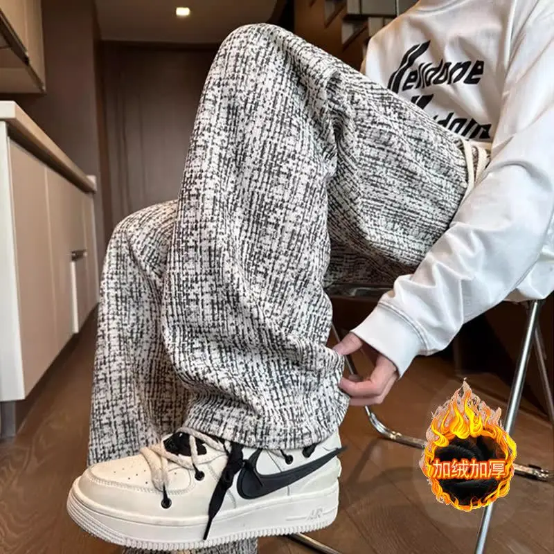 2000s Clothing Luxury Men's Trousers Corduroy Spotted Fleece Pants Men's Autumn New Retro Lazy Drape Casual Loose Straight Pants