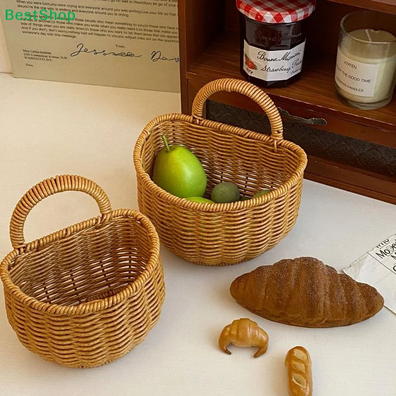 〔Q〕Wall Hanging Basket Boho Style Hand-Woven Hanging Storage Baskets Kitchen Ginger Garlic Scallion Egg Fruit Storage Box