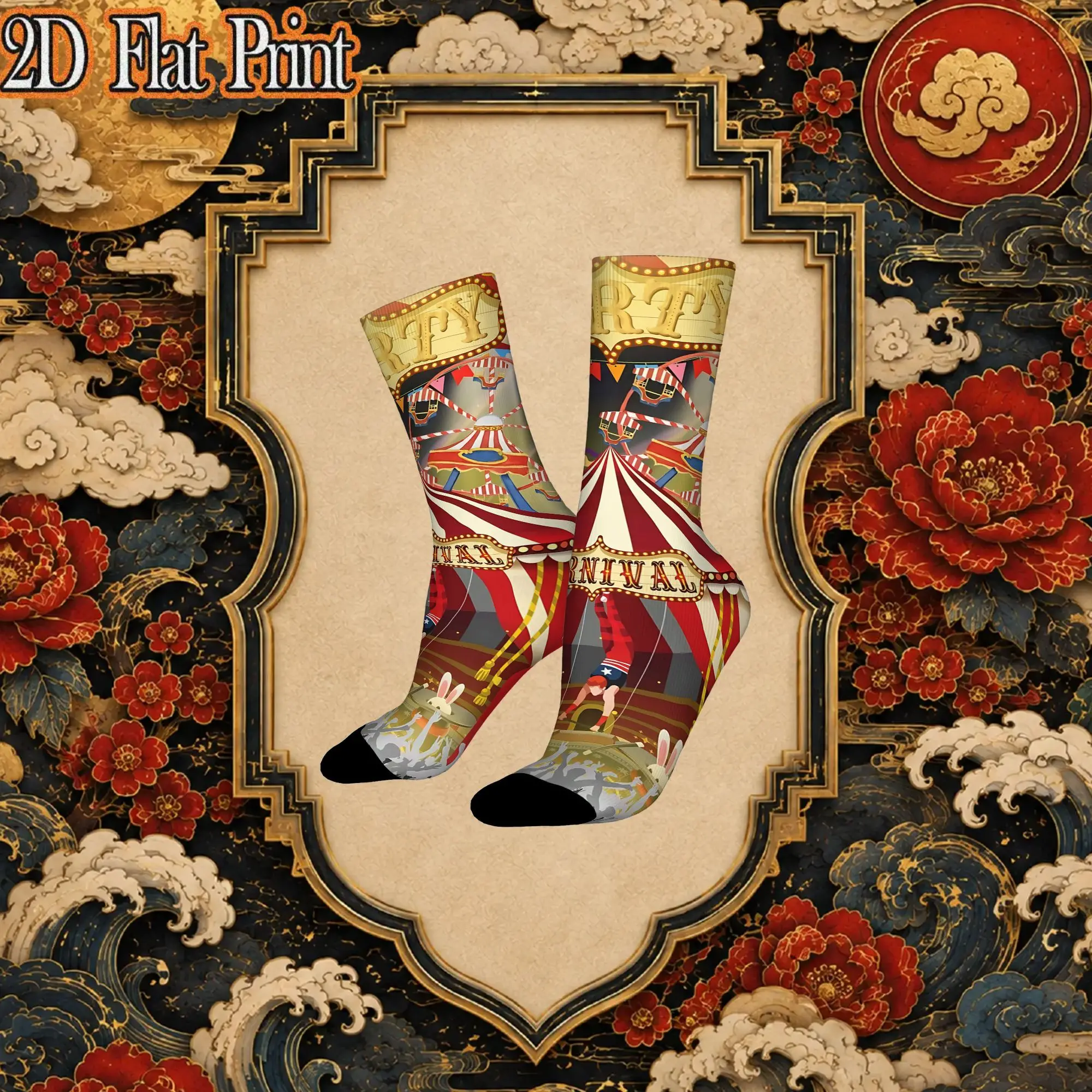 Fashion Vintage Circus Carnival Print  Men's  Mid-calfSock Unisex  Funny Mid-Calf Socks