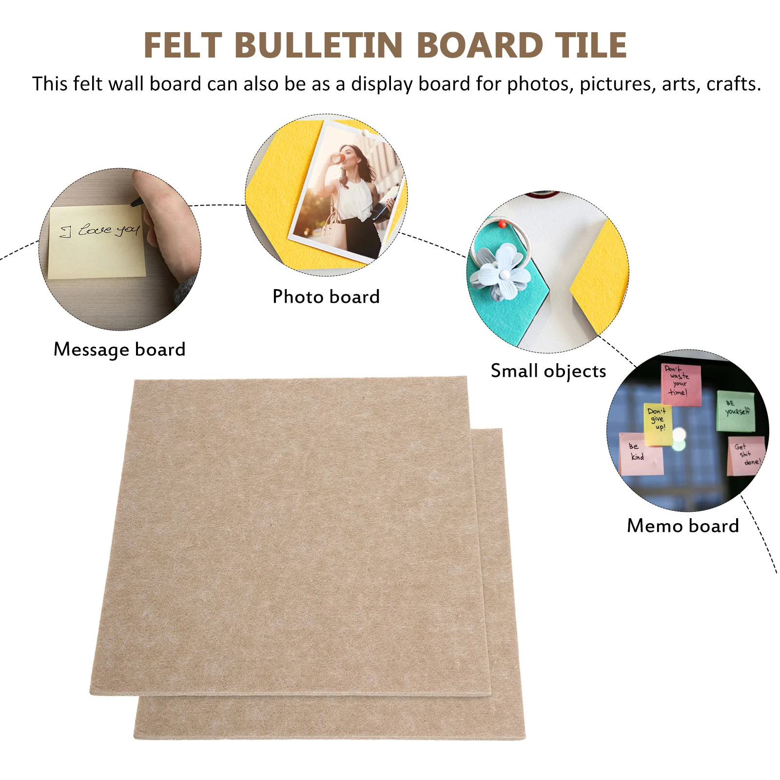 2Pcs Felt Bulletin Boards Square Tiles Self Adhesive Wall Memo Boards for Office Bedroom Classroom Use Decoration