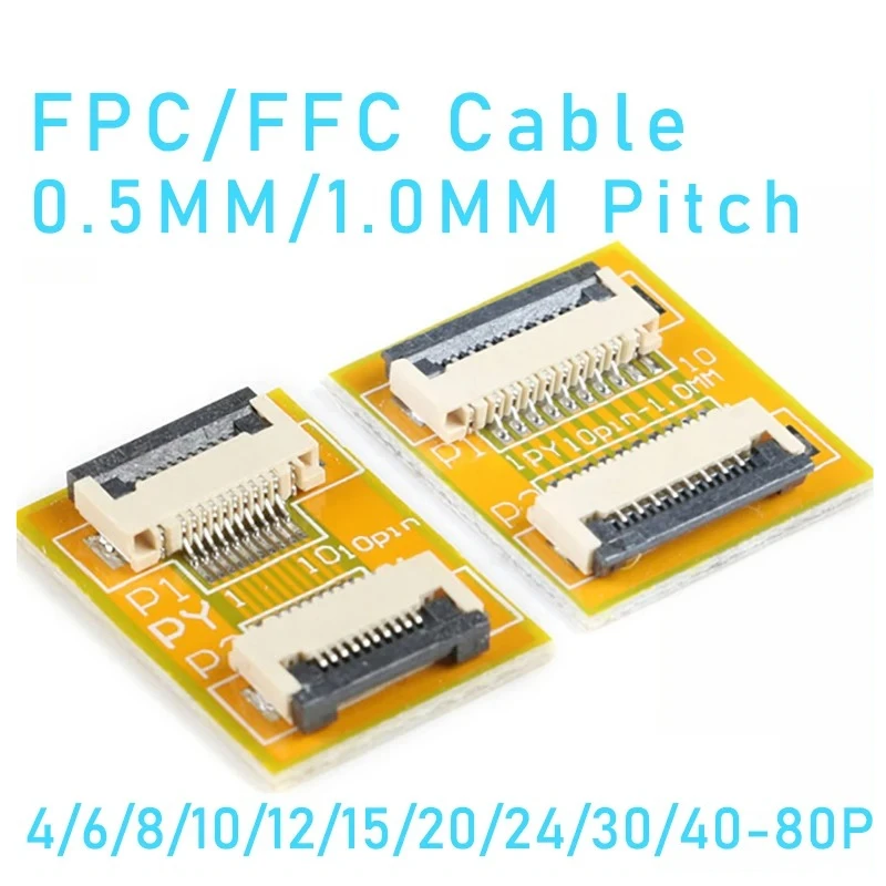 

2Pcs FPC FFC Flexible Flat Cable Extension Board soft cable extension 0.5mm 1.0MM Pitch 6 8 10 12 14 20 30 40 50 PIN Connector