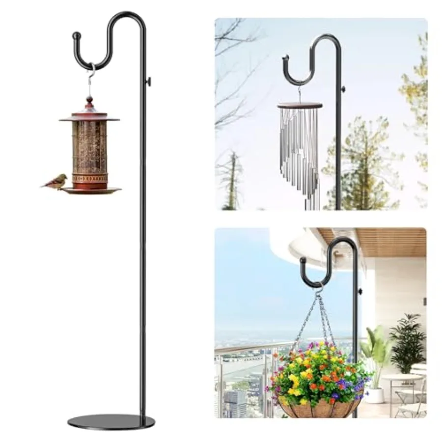 

74" Shepherds Hook Stand for Plant: Hanging Bird Feeders Plants Lanterns Wreath and Wind Chimes Adjustable Free Standing Pole H