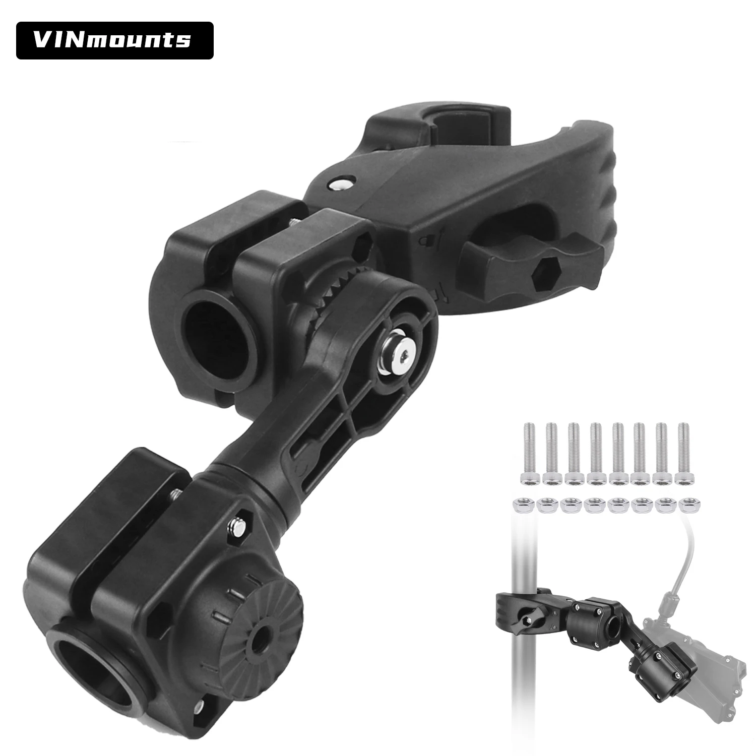

VINmounts 0° Clamping LiveScope Rod Mount, compatible with LVS34, multi-mode transducer rod mount with large jaw clamp