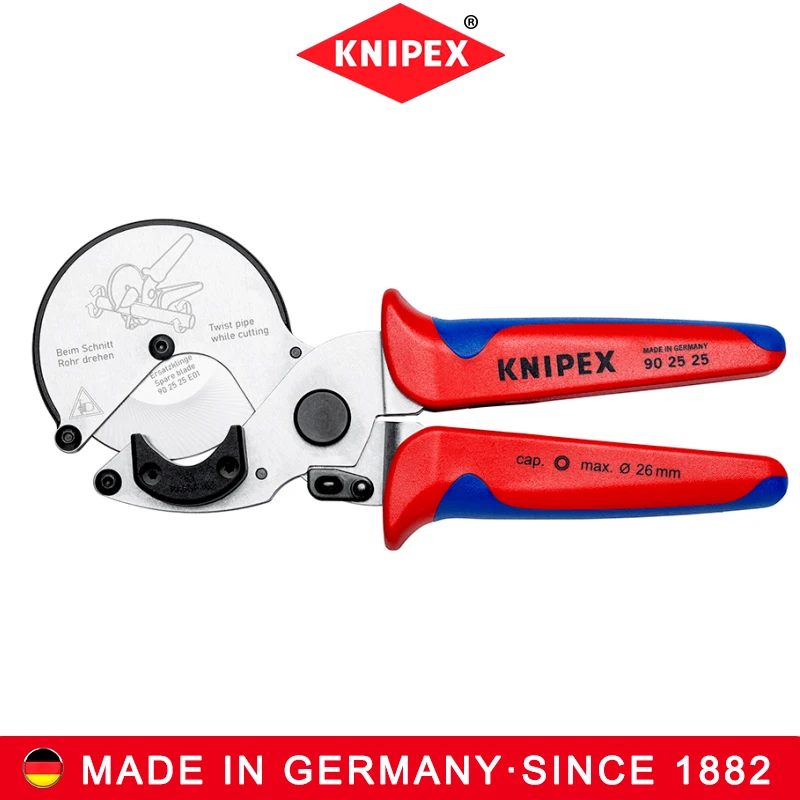 KNIPEX Pipe Cutter For Composite And Plastic Pipes Wide Plastic Supports Allow Perfect Right-angled Cuts 902525