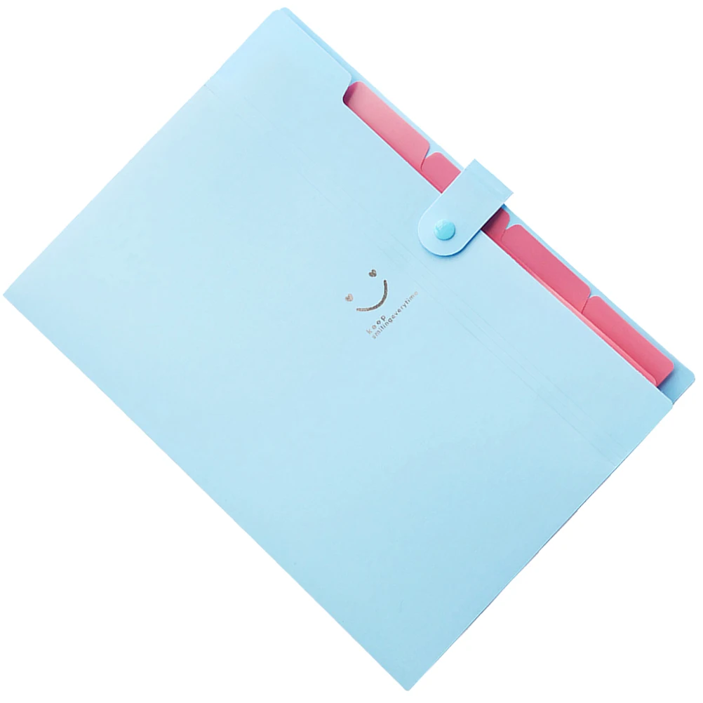

5 Pockets File Folder Holder Organizer Blue Face with Snap Closure Expanding
