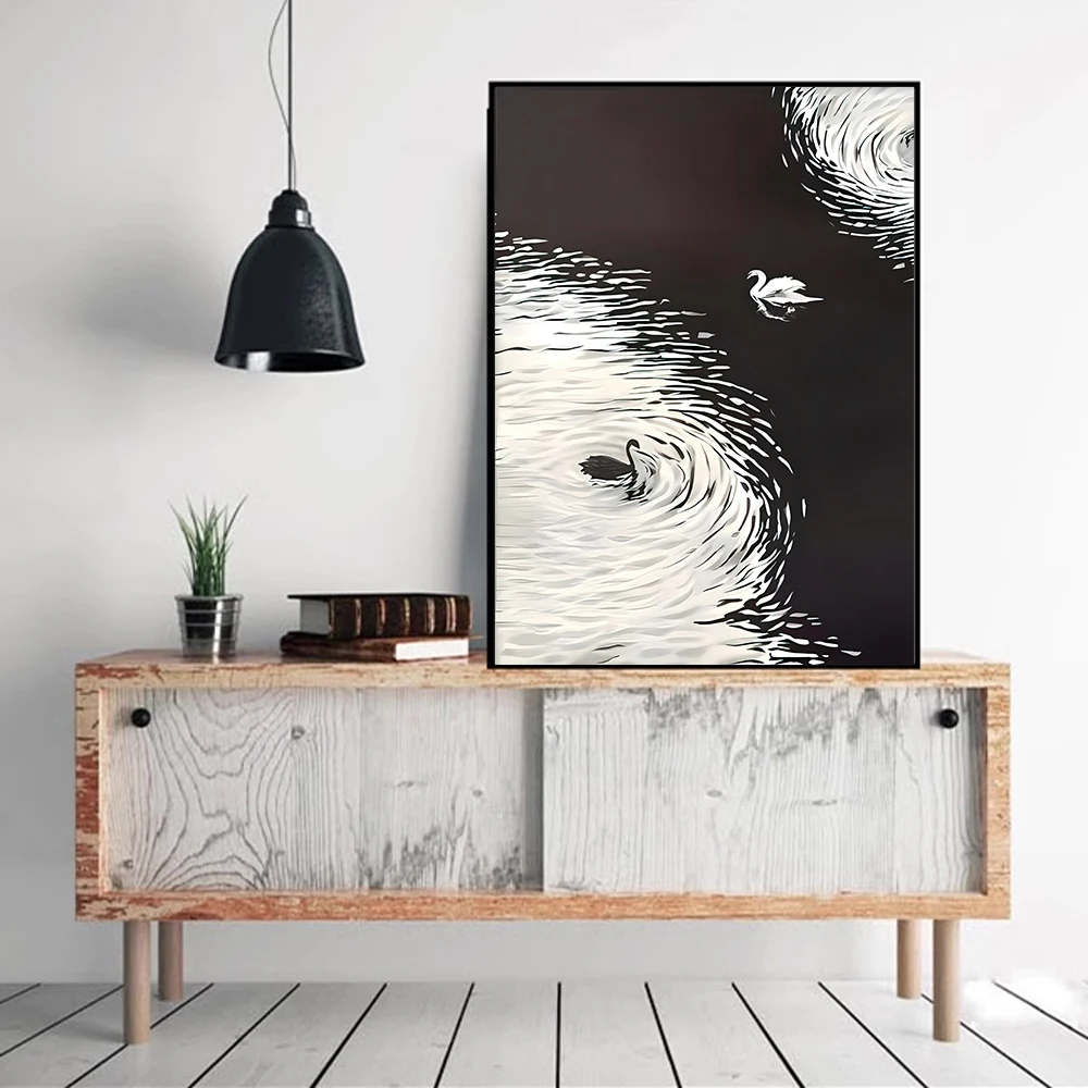 Canvas Print Painting Poster Black And White Swan Modern ArtLiving Room Bedroom Porch Bedside Sofa Background Home Wall Decor