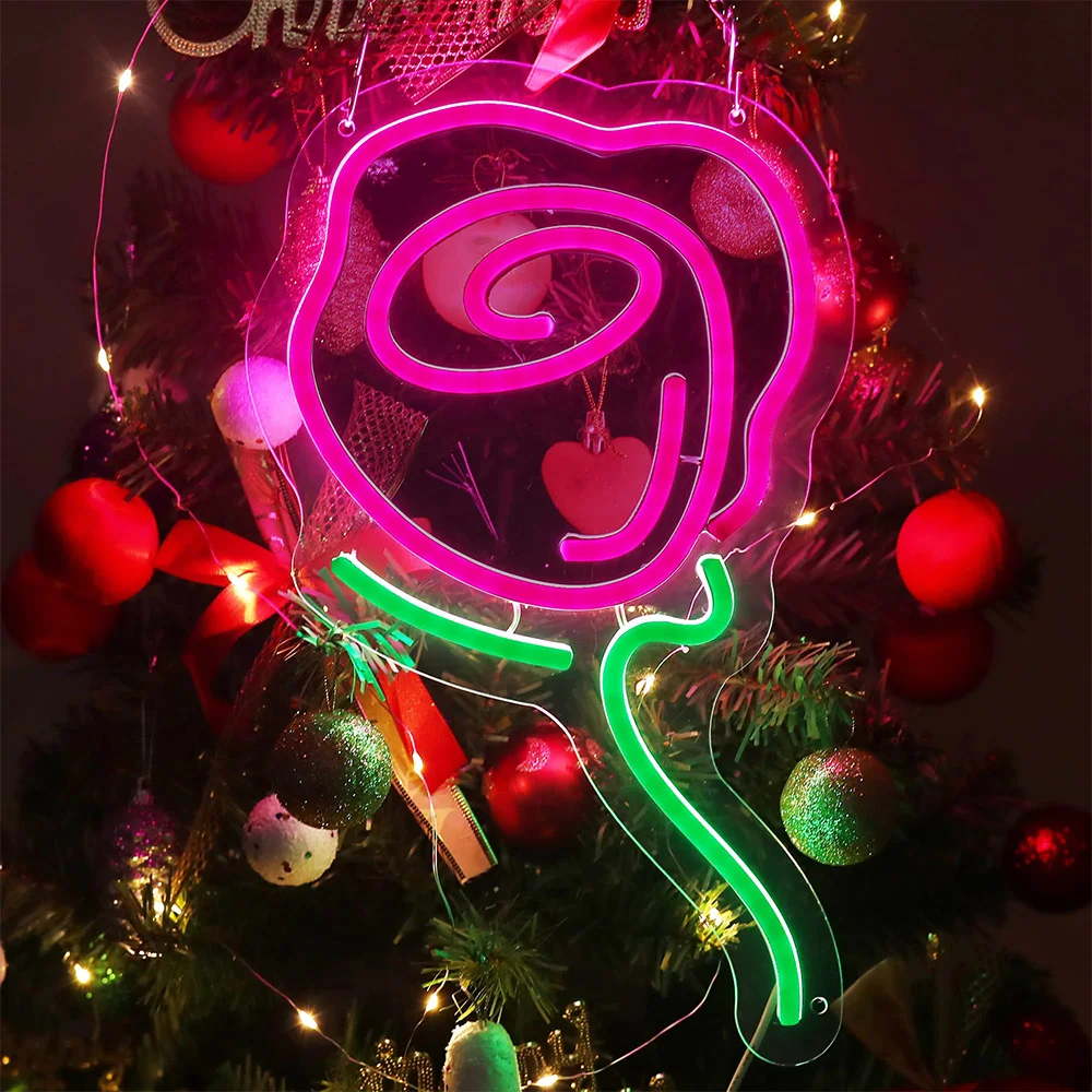 ローズネオンサイン-usb調光可能ledネオンライトサイン-ウォールアートデコレーション-ゲームルーム-寝室-リビングルーム-バー-パーティー-誕生日プレゼント用