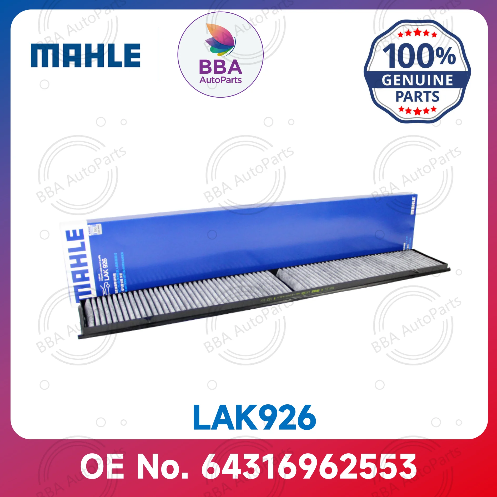 

Mahle LAK926 LA248 air conditioner filter for BMW 318i, 320i, 323i, 325i, 330d with OE 64316962553 64316962549 64316925982