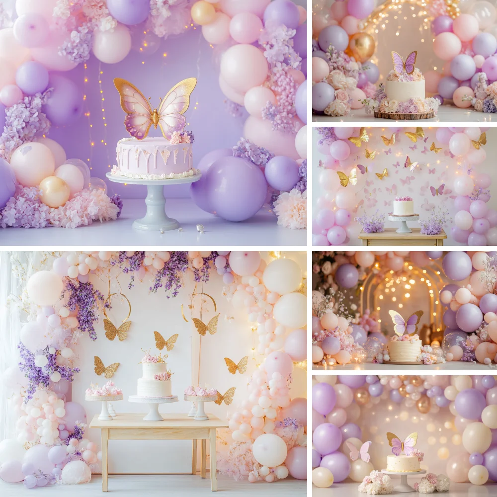 

Baby 1st Birthday Photography Backdrop Decor Butterfly Balloons Arch Cake Newborn Baby Shower Photo Background Photostudio Props