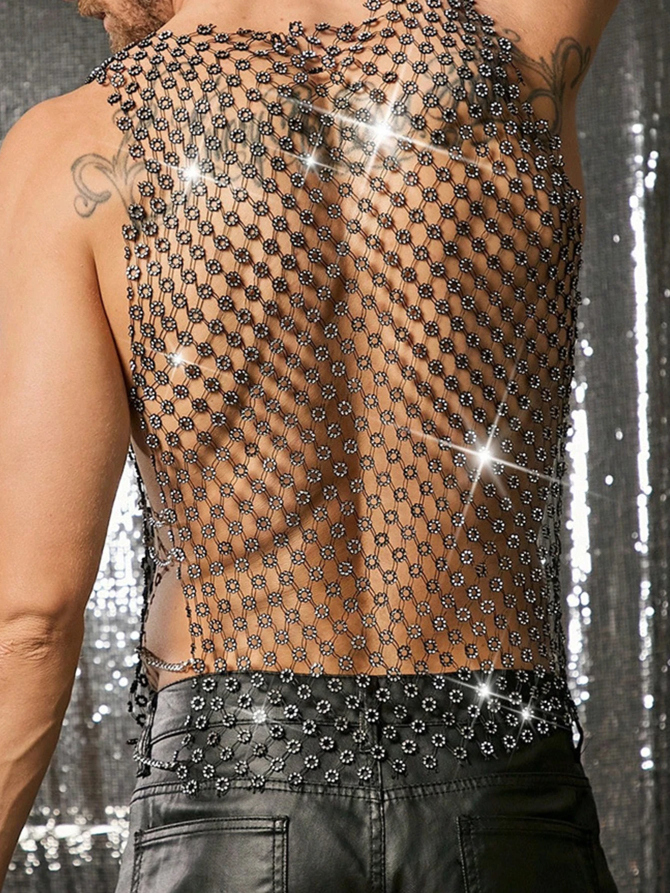Sexy metal rhinestone tanks top women summer see through fishnet vest night club party tops man y2k clothes fashion streetwear