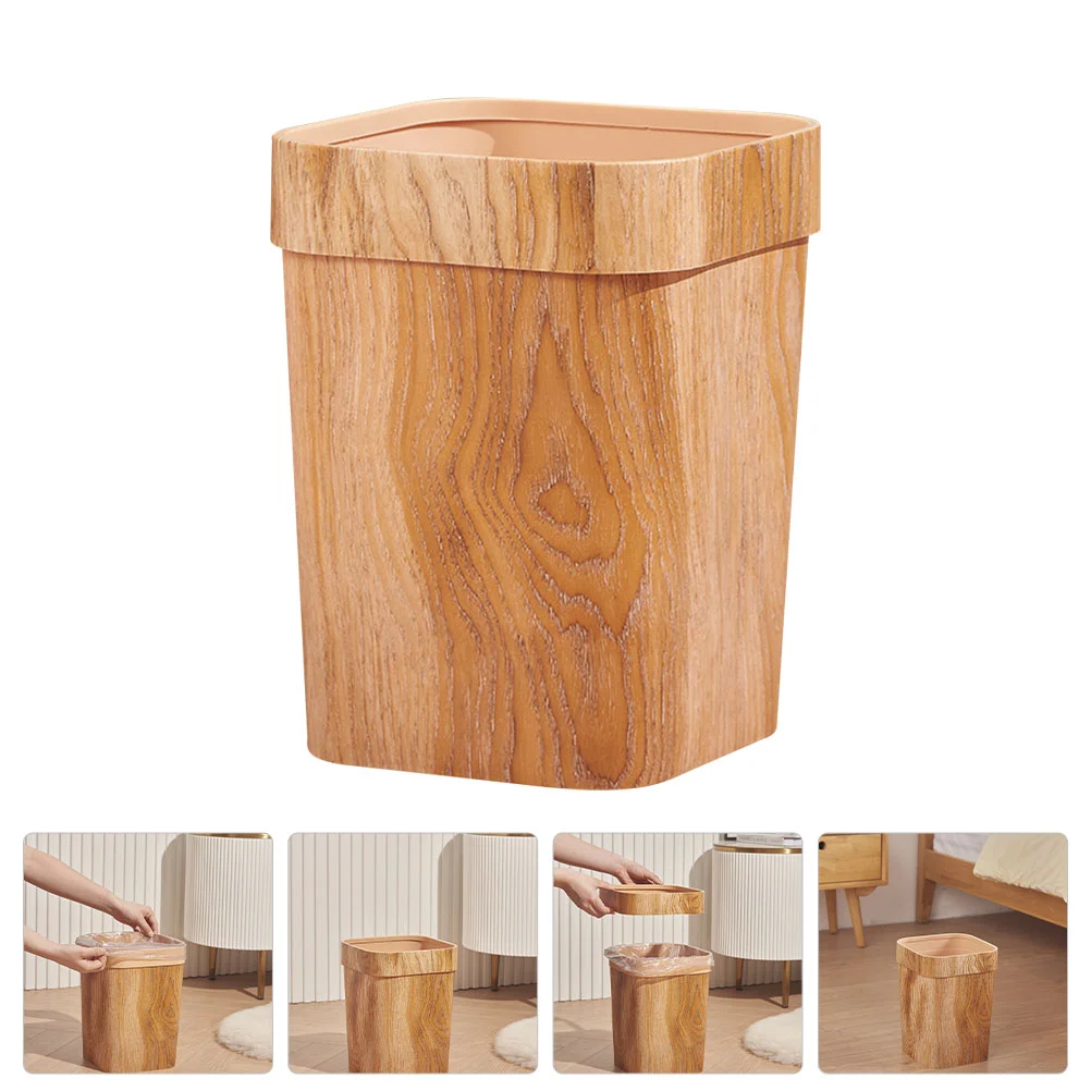 Imitation Wood Grain Trash Can Room Basket Waste Paper Bathroom Counter Box Container Garbage Pp Home Bridesmaid Office Bins