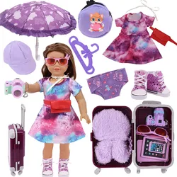 All Purple Dress,Suitcase For 18Inch American Doll 43cm Baby Doll Clothes Accessories Shoes,Girls Toys,Generation,Birthday Gift