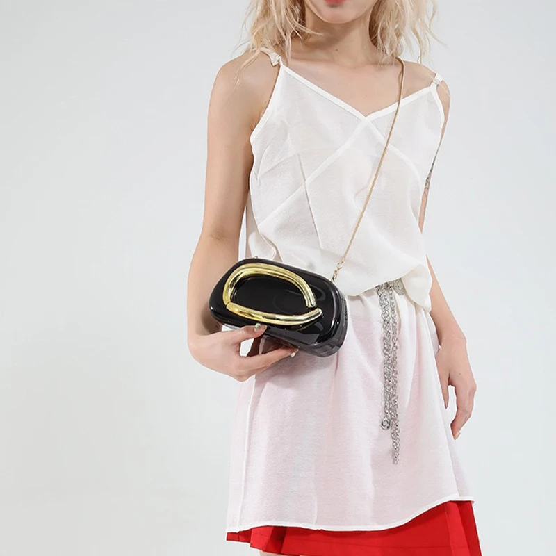 

Gold Acrylic Clutch Bag with Metal Closure Retro Handle Chain for Women Elegant Cute Purse for Evening Wedding Party