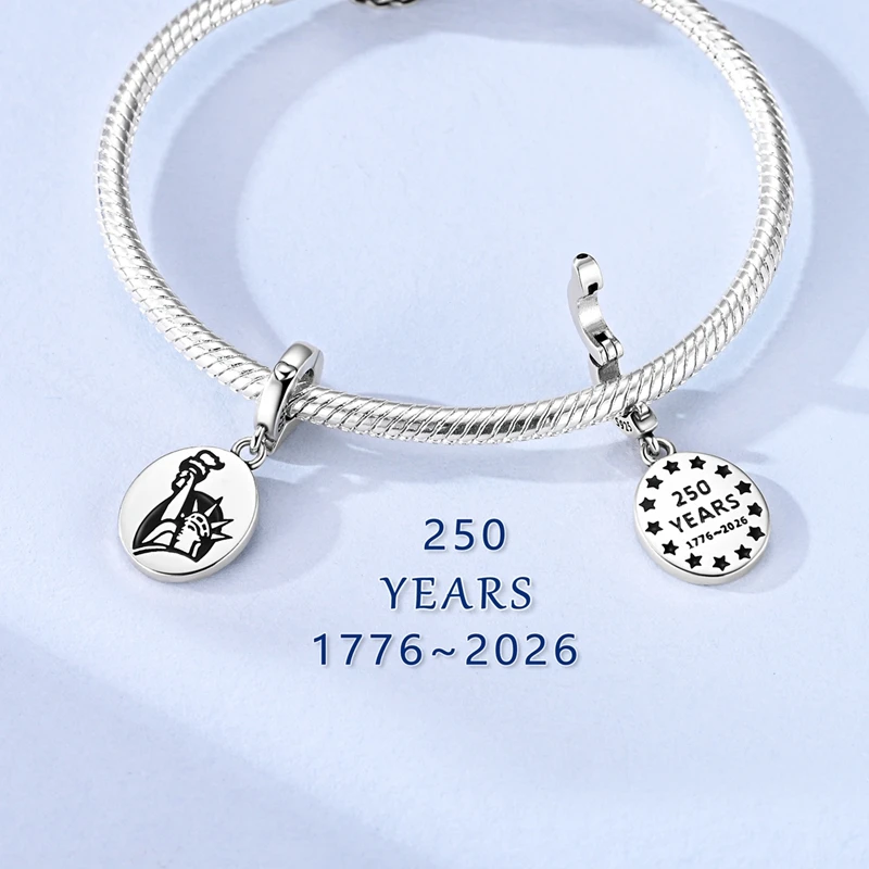 Original 925 Sterling Silver Charms Bead American Flag Independence Day Pendant Fit Original Bracelet For Women DIY Jewelry Gift view 4