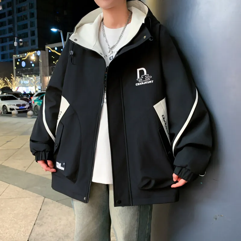 

High Quality Men's Casual Hooded Jackets 2025 Spring/Autumn Youth Street Wear Cargo Coats Outdoor Loose Top Windbreaker Clothing
