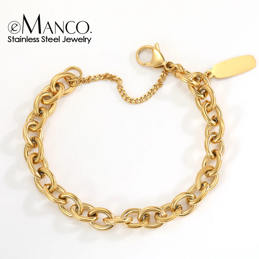 eManco  Handmade Chain Fashion Jewelry  Punk Stainless Steel Chain BraceletWomen Gift Wedding Bracelet Birthday Party Wholesale