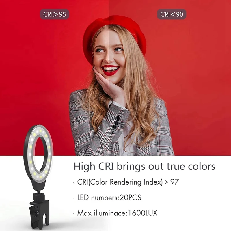 مصباح فيديو LED لصور السيلفي قابل للتعديل مع مشبك على الكمبيوتر المحمول للبث المباشر ودردشة مؤتمرات البث الذاتي