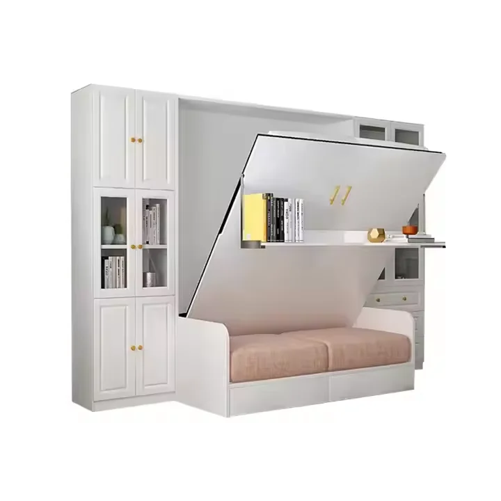 Solid Wood Vertical Folding Murphy Bed Sofa Space Saving Design Bookshelf For Small Bedroom Easy Installation Home Furniture