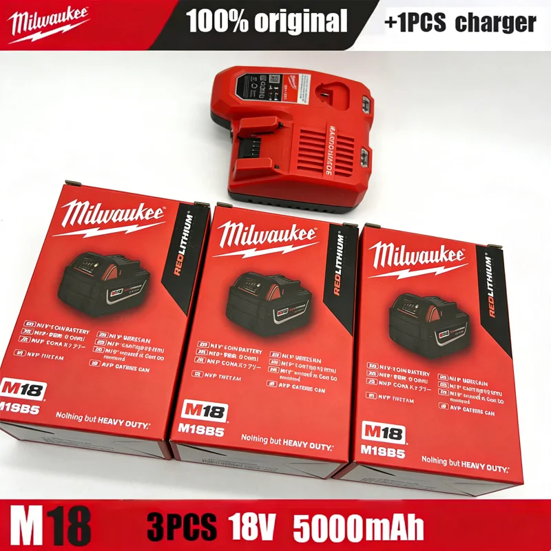 

M18 100% Milwaukee 6.0Ah 5.0Ah Battery, 18V RED Lithium-Ion Replacement Battery for 48-11-1860 2604-22 M18 Power Tools