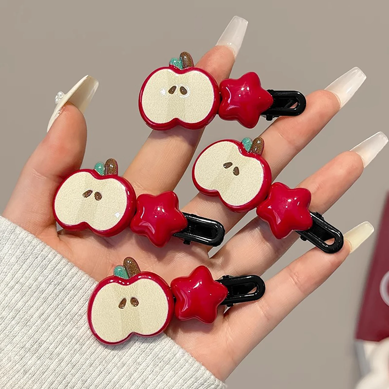 

2PCS/Set New Cute Red Apple Hair Clips Sweet Girl Duck Tongue Clips Bangs Clips Kids Barrettes Hair Accessory