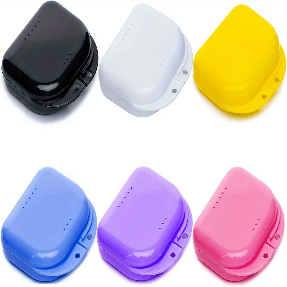6pcs/Pack Colorful Denture & Retainer Cases with Vent Holes - Snap Lock, Easy-to-Use Oral Mouth Guard Holders in Durable Plastic