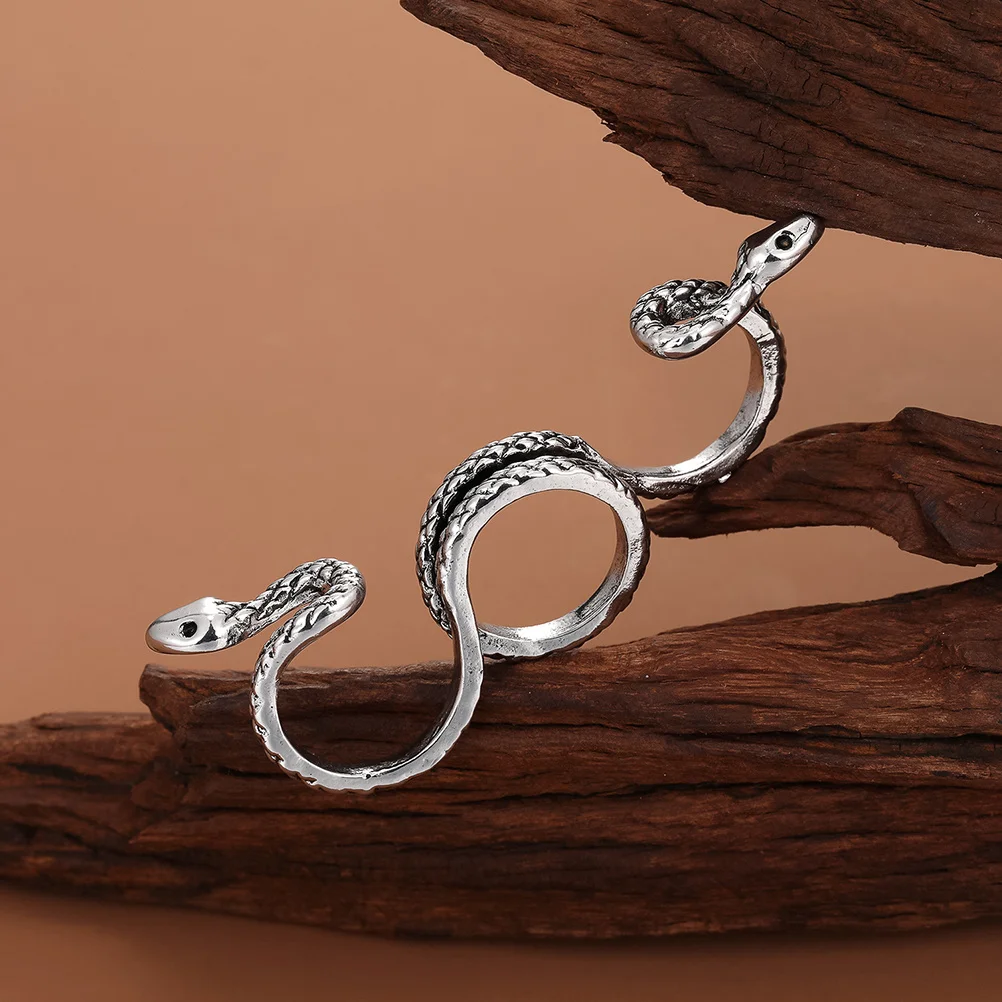 

2Pcs Punk Three Finger Snake Ring Men Retro Open Ring Gothic Cool Jewelry Statement Rings for Birthday Night Club Prom Gift