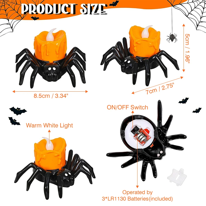 Halloween Decorations LED Candle Light Plastic Spider Pumpkin Lamp for Bar House Halloween Party Decor Horror Props Christmas